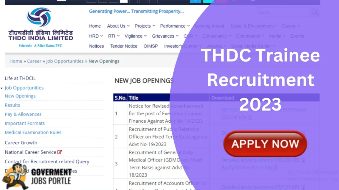 THDC Executive Trainee Recruitment 2023: Check Eligibility And How to Apply Online