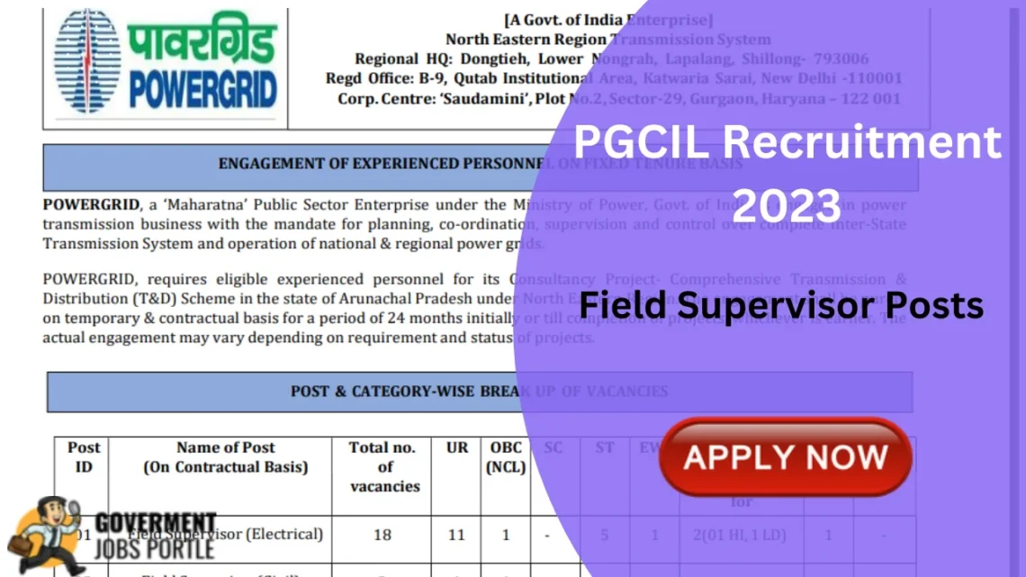 PGCIL Recruitment 2023 for 20 Field Supervisor Posts, Apply Online